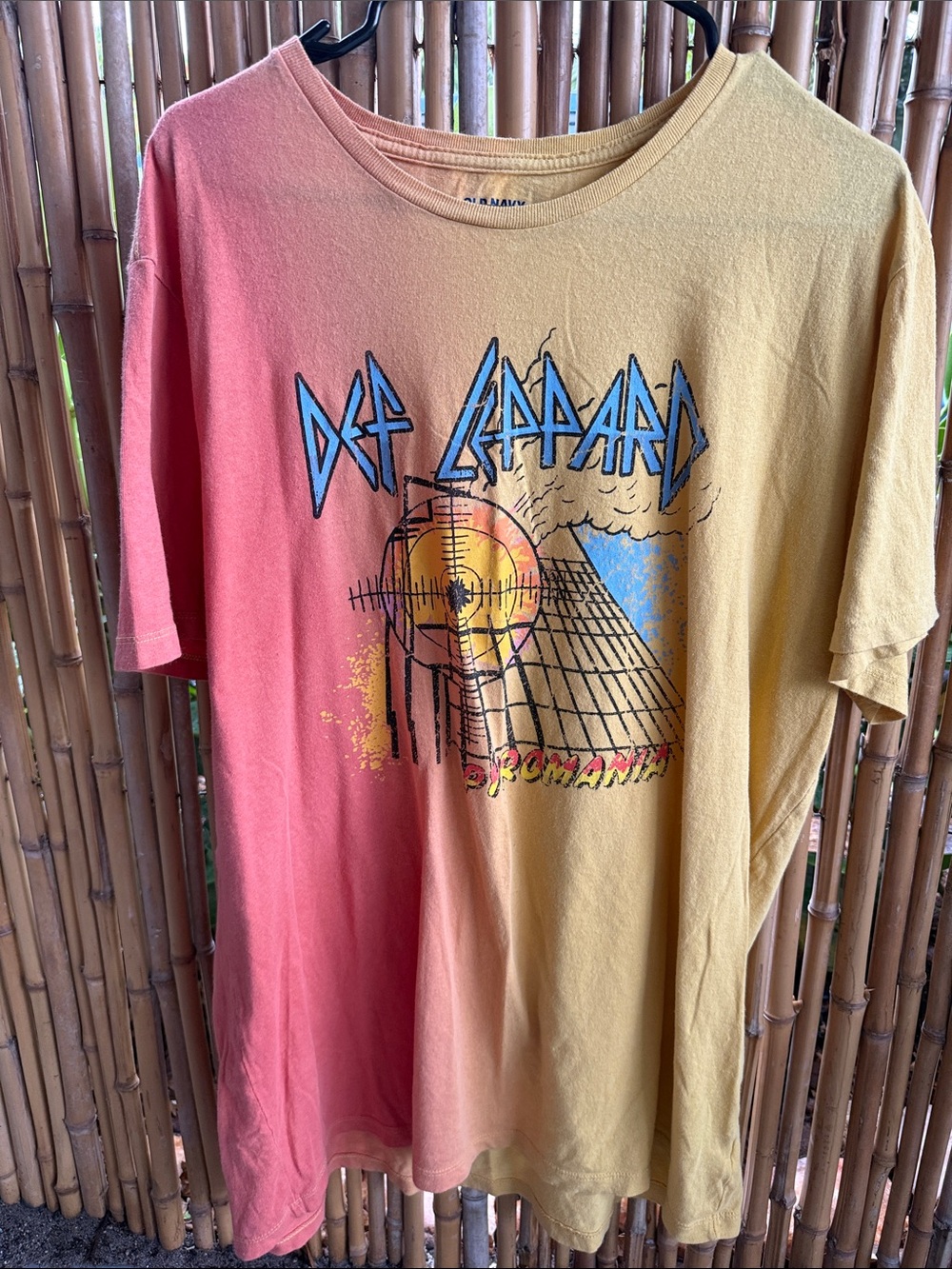 Old Navy Men's Two-Tone Coral and Mustard Graphic Tee